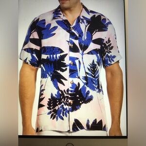 PERRY ELLIS MEN’S LEAF PRINT SHORT SLEEVE BUTTON-DOWN SHIRT Sz XL  100% COTTON.
